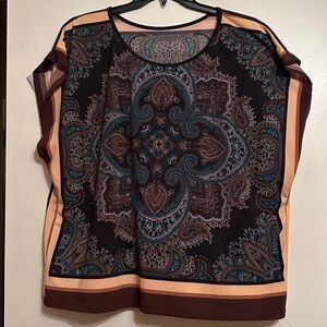 Paisley Print Top with Brown and Teal Accents